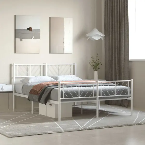 Gossi cadru de pat metalic cu tablie, alb, 135x190 cm