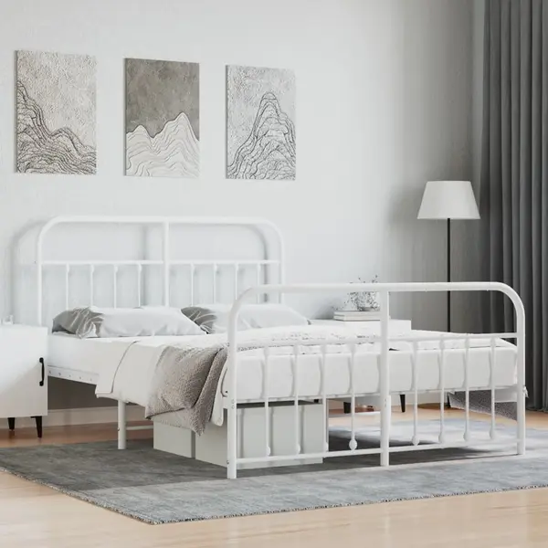 Gossi cadru de pat metalic cu tablie, alb, 135x190 cm