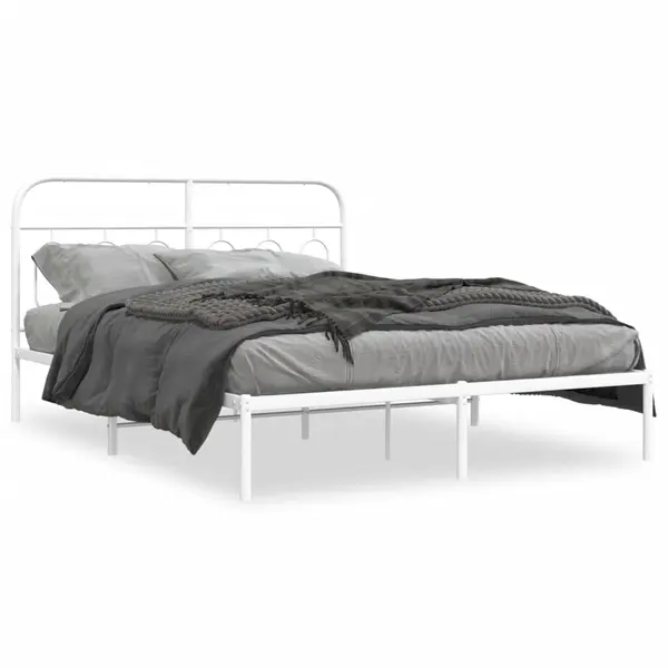 Gossi cadru de pat metalic cu tablie, alb, 135x190 cm