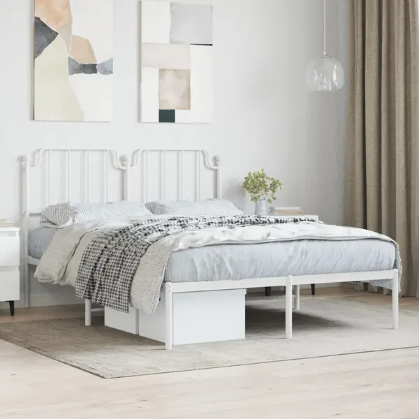 Gossi cadru de pat metalic cu tablie, alb, 135x190 cm