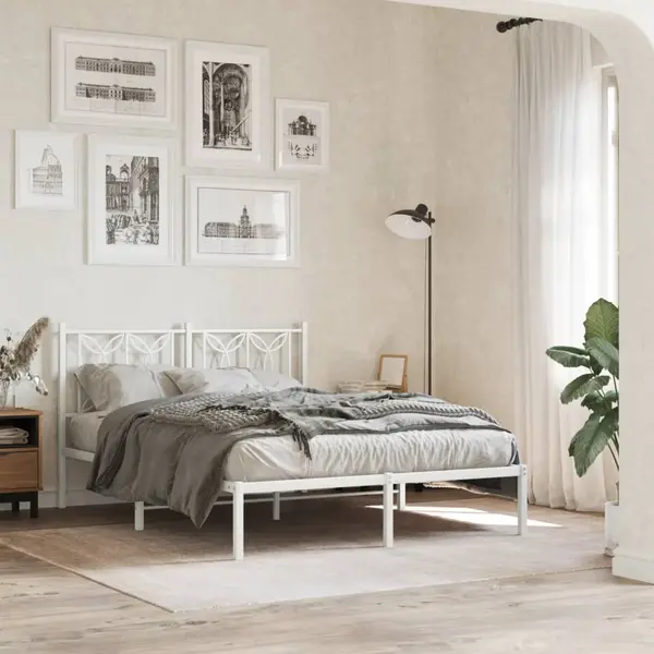 Gossi cadru de pat metalic cu tablie, alb, 135x190 cm