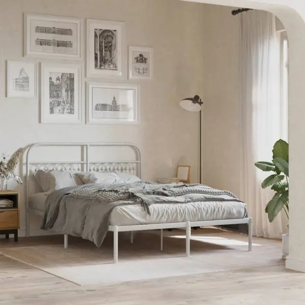 Gossi cadru de pat metalic cu tablie, alb, 135x190 cm
