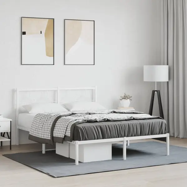 Gossi cadru de pat metalic cu tablie, alb, 135x190 cm