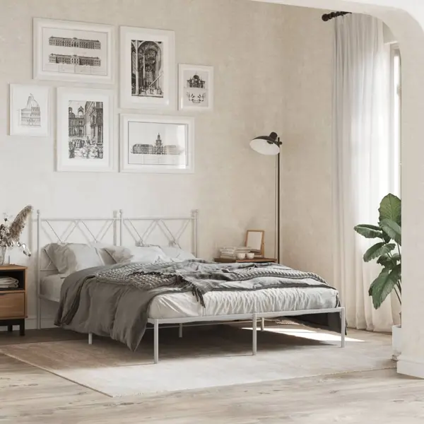 Gossi cadru de pat metalic cu tablie, alb, 140x190 cm