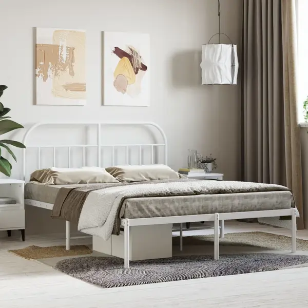 Gossi cadru de pat metalic cu tablie, alb, 140x190 cm