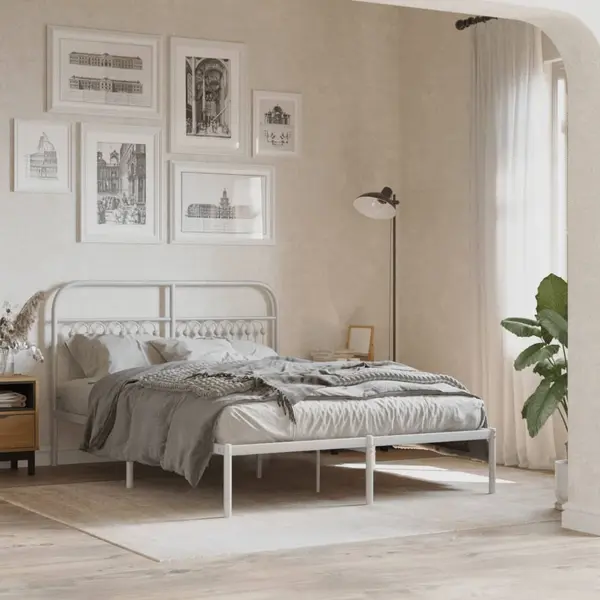 Gossi cadru de pat metalic cu tablie, alb, 140x200 cm
