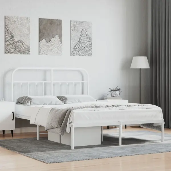 Gossi cadru de pat metalic cu tablie, alb, 140x200 cm