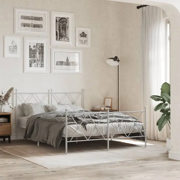 Gossi cadru de pat metalic cu tablie, alb, 140x200 cm