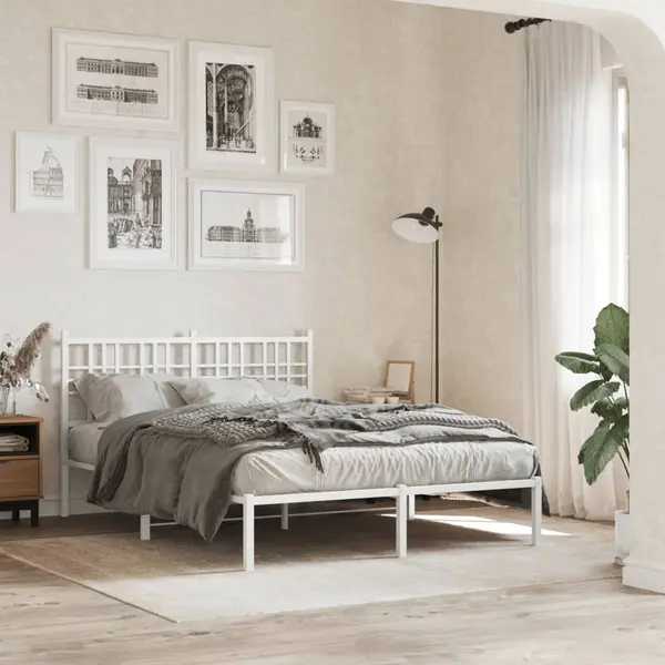Gossi cadru de pat metalic cu tablie, alb, 140x200 cm