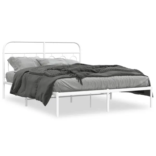 Gossi cadru de pat metalic cu tablie, alb, 150x200 cm