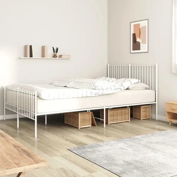 Gossi cadru de pat metalic cu tablie, alb, 150x200 cm