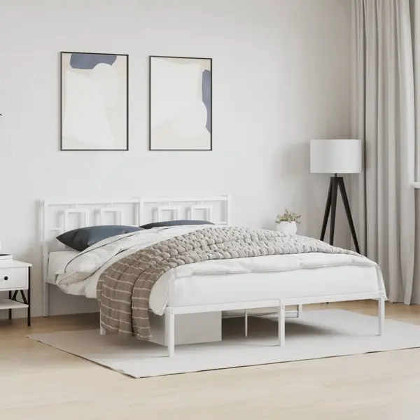 Gossi cadru de pat metalic cu tablie, alb, 150x200 cm