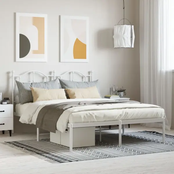 Gossi cadru de pat metalic cu tablie, alb, 150x200 cm