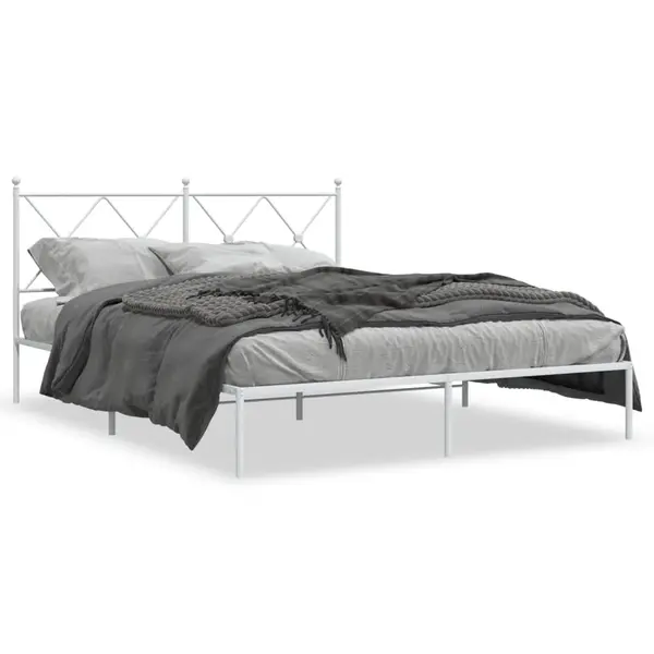 Gossi cadru de pat metalic cu tablie, alb, 150x200 cm