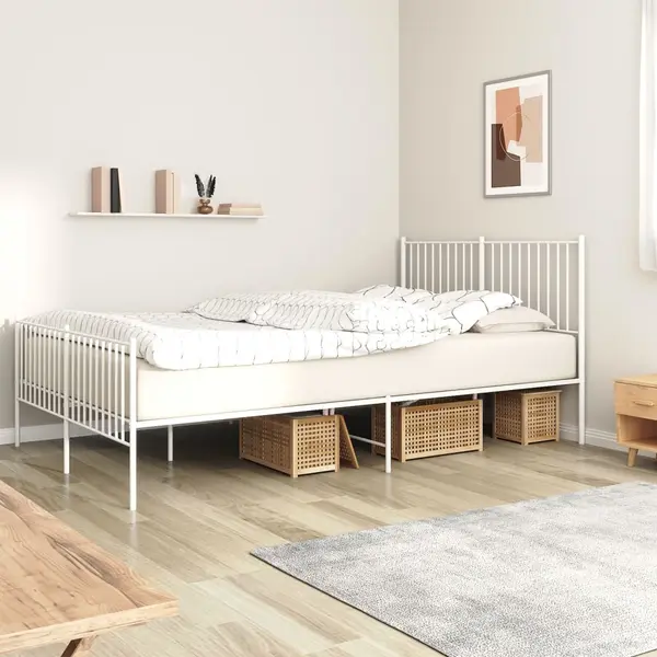Gossi cadru de pat metalic cu tablie, alb, 160x200 cm