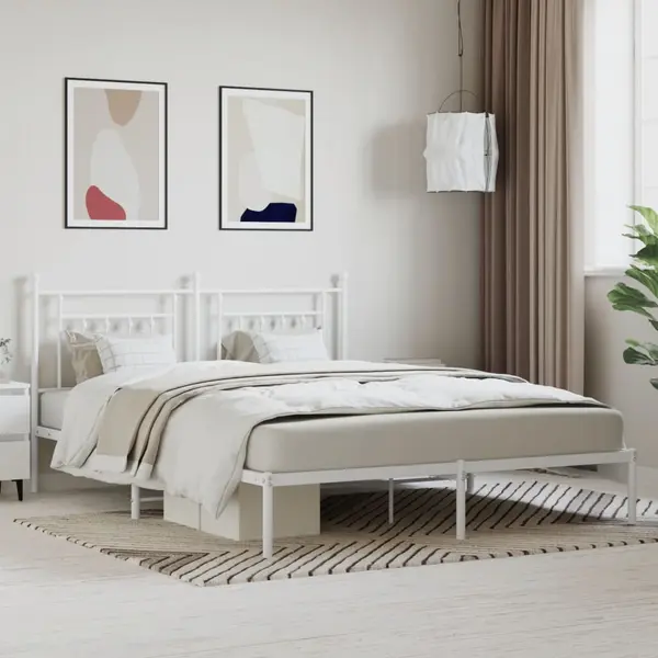 Gossi cadru de pat metalic cu tablie, alb, 160x200 cm