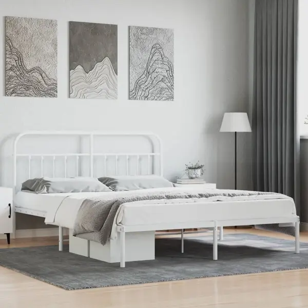 Gossi cadru de pat metalic cu tablie, alb, 180x200 cm