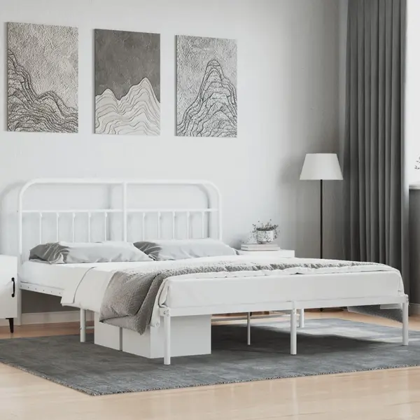 Gossi cadru de pat metalic cu tablie, alb, 183x213 cm