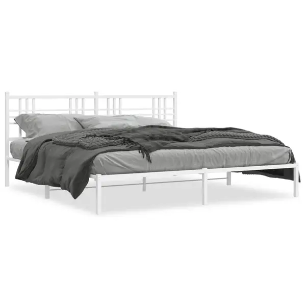 Gossi cadru de pat metalic cu tablie, alb, 193x203 cm