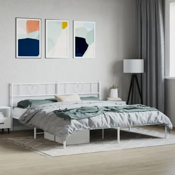 Gossi cadru de pat metalic cu tablie, alb, 193x203 cm