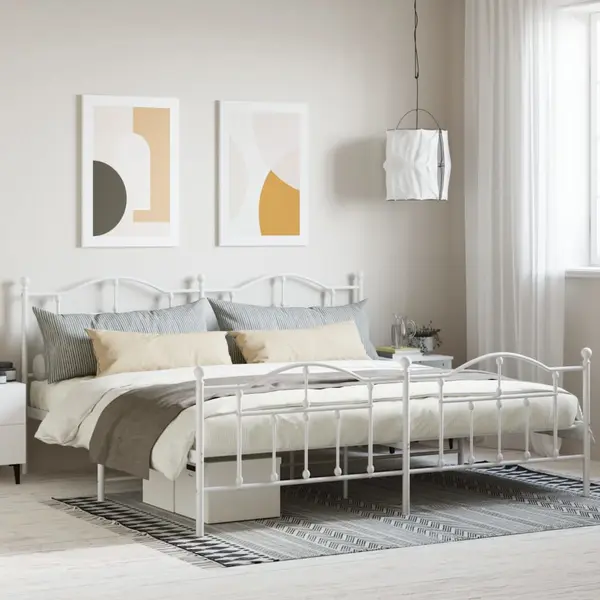 Gossi cadru de pat metalic cu tablie, alb, 200x200 cm