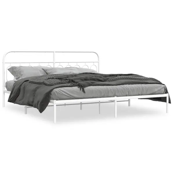 Gossi cadru de pat metalic cu tablie, alb, 200x200 cm