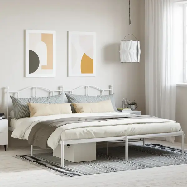 Gossi cadru de pat metalic cu tablie, alb, 200x200 cm