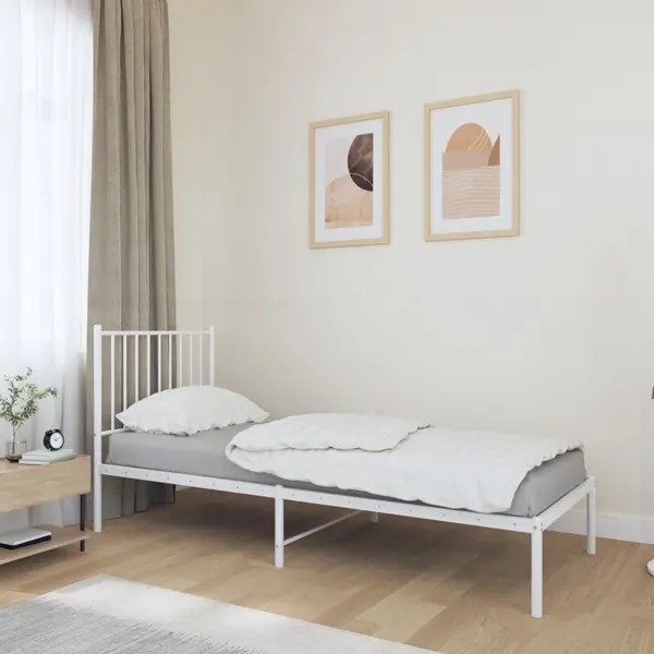 Gossi cadru de pat metalic cu tablie, alb, 75x190 cm