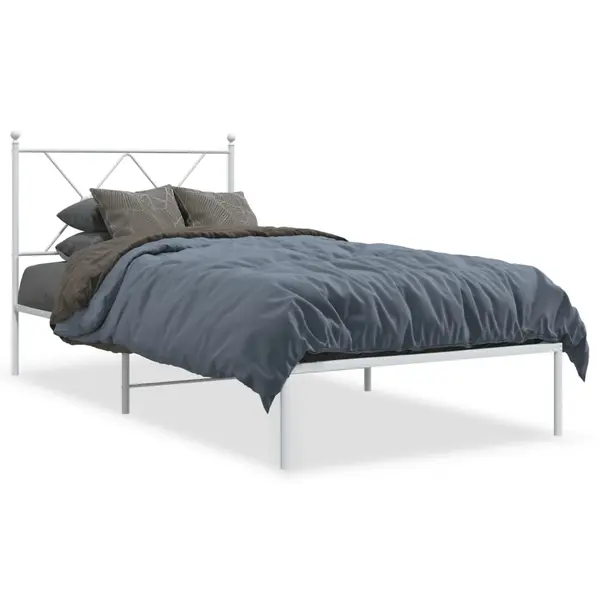 Gossi cadru de pat metalic cu tablie, alb, 90x190 cm