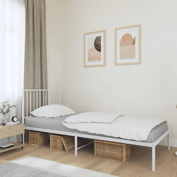 Gossi cadru de pat metalic cu tablie, alb, 90x190 cm
