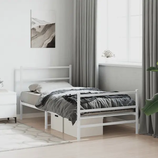 Gossi cadru de pat metalic cu tablie de cap/picioare alb, 100x190 cm