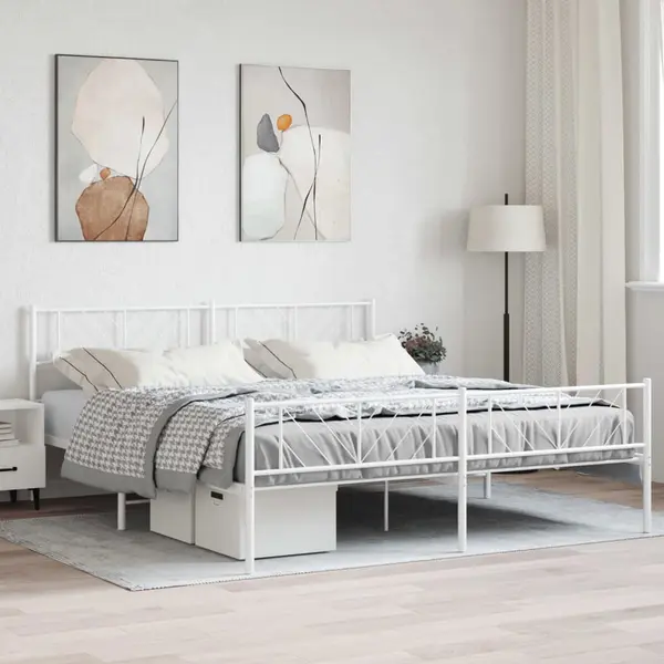 Gossi cadru de pat metalic cu tablie de cap/picioare, alb, 180x200 cm