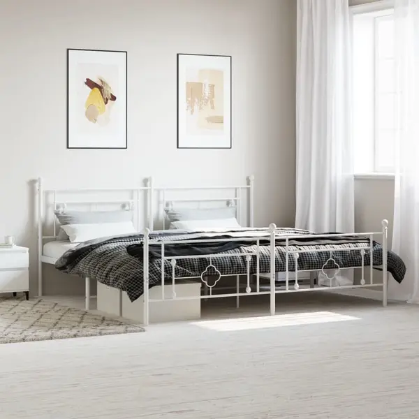 Gossi cadru de pat metalic cu tablie de cap/picioare, alb, 193x203 cm