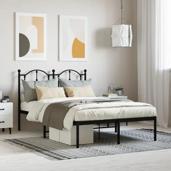 Gossi cadru de pat metalic cu tablie, negru, 120x200 cm