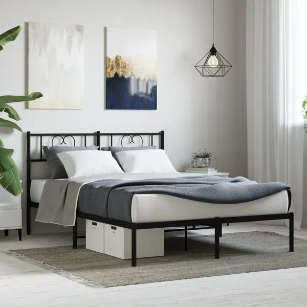 Gossi cadru de pat metalic cu tablie, negru, 120x200 cm