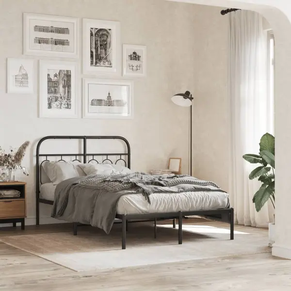 Gossi cadru de pat metalic cu tablie, negru, 120x200 cm