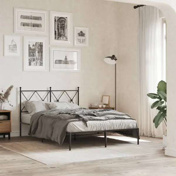 Gossi cadru de pat metalic cu tablie, negru, 120x200 cm