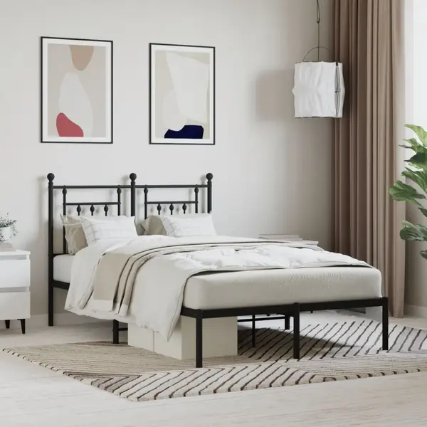 Gossi cadru de pat metalic cu tablie, negru, 120x200 cm