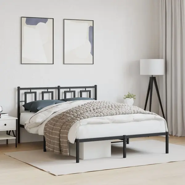 Gossi cadru de pat metalic cu tablie, negru, 135x190 cm