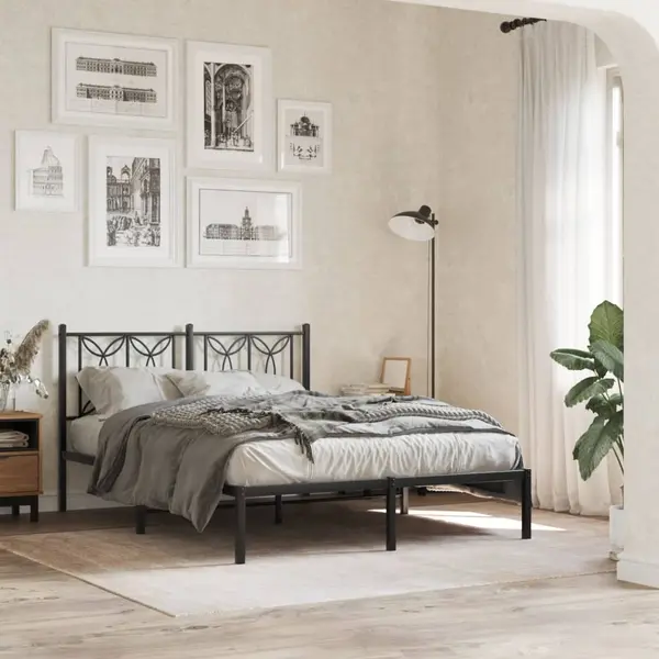 Gossi cadru de pat metalic cu tablie, negru, 135x190 cm