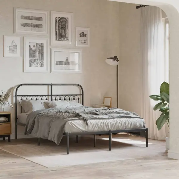 Gossi cadru de pat metalic cu tablie, negru, 140x190 cm