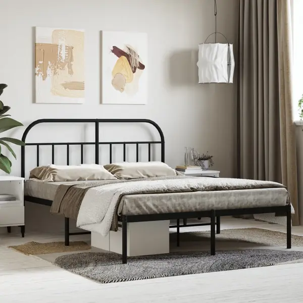 Gossi cadru de pat metalic cu tablie, negru, 140x190 cm