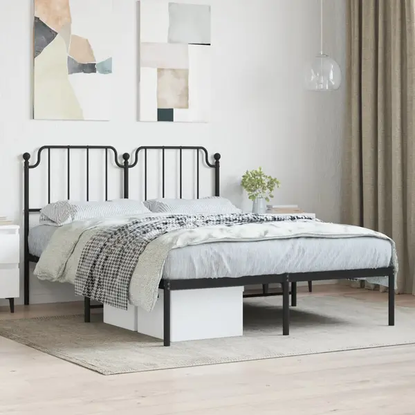 Gossi cadru de pat metalic cu tablie, negru, 140x190 cm