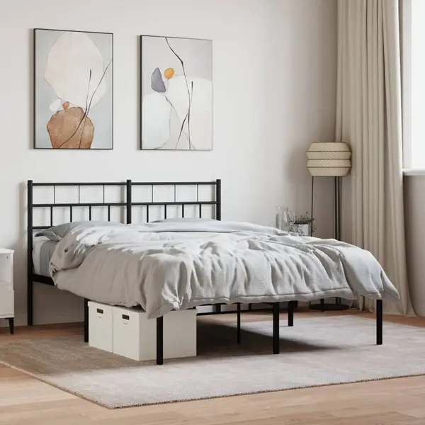 Gossi cadru de pat metalic cu tablie, negru, 140x190 cm