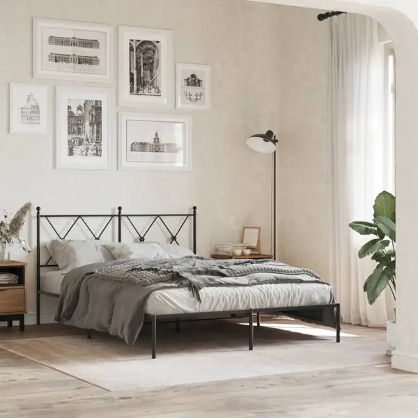 Gossi cadru de pat metalic cu tablie, negru, 140x190 cm