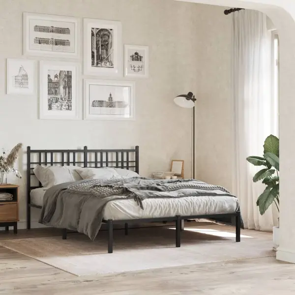 Gossi cadru de pat metalic cu tablie, negru, 140x190 cm