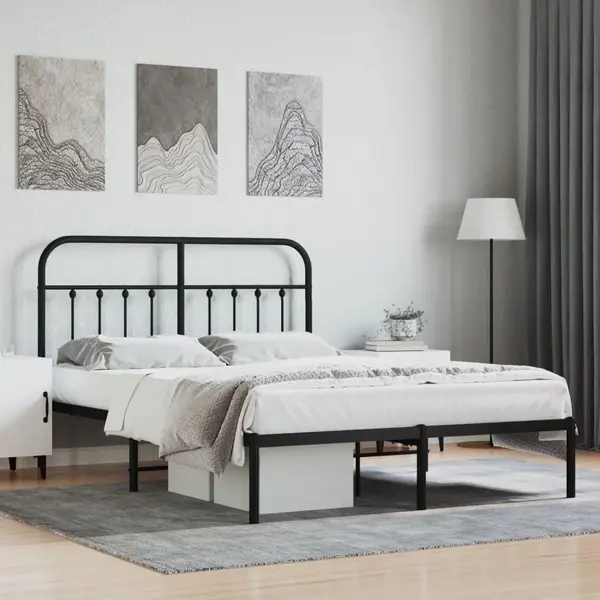 Gossi cadru de pat metalic cu tablie, negru, 140x200 cm