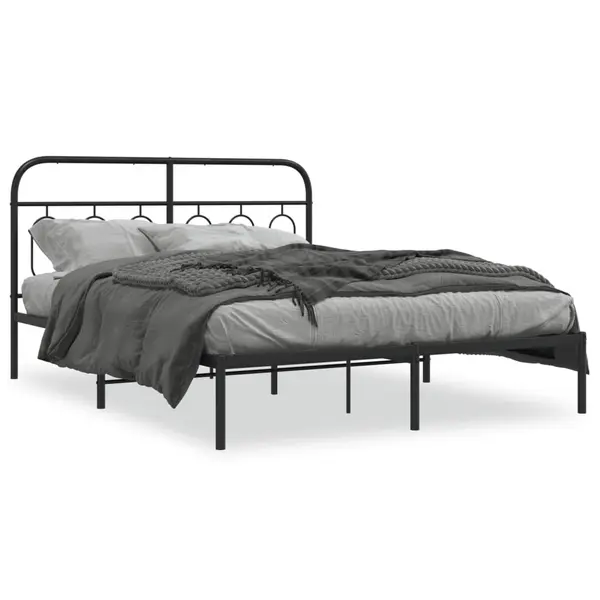Gossi cadru de pat metalic cu tablie, negru, 140x200 cm