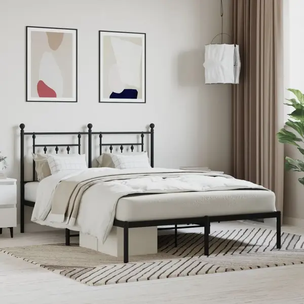 Gossi cadru de pat metalic cu tablie, negru, 140x200 cm