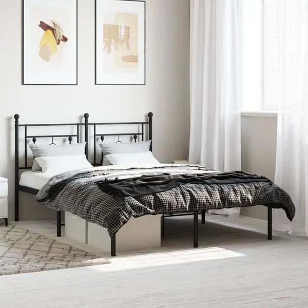 Gossi cadru de pat metalic cu tablie, negru, 140x200 cm